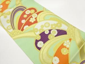 変わり花に菊・梅模様織出し袋帯